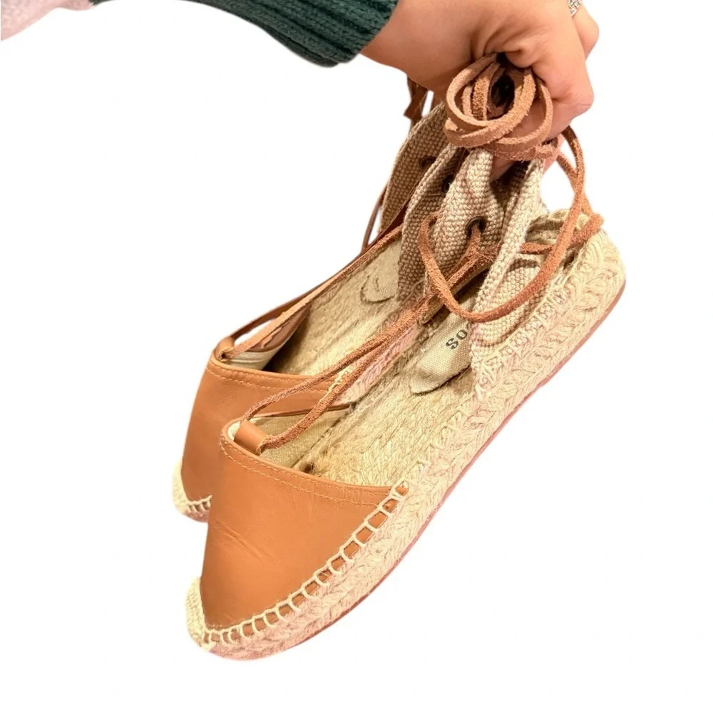 SALUDOS Wrap Gladiator Leather Tan Espadrille Flats